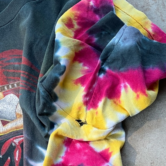Vintage 90s single stitched tie die Aerosmith tshirt green yellow liquid blue - Picture 6 of 8